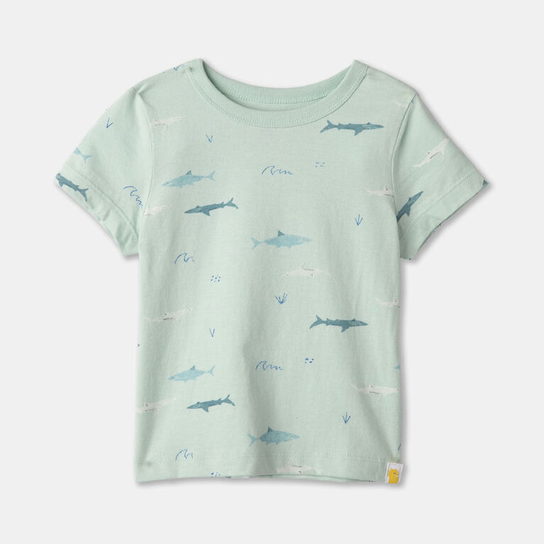 RISE Little Earthling Short Sleeve Tee Lt Green Shark Print