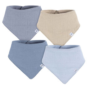 Just Born - Lot de 4 Bavoirs Bandana en Mousseline - Bleu