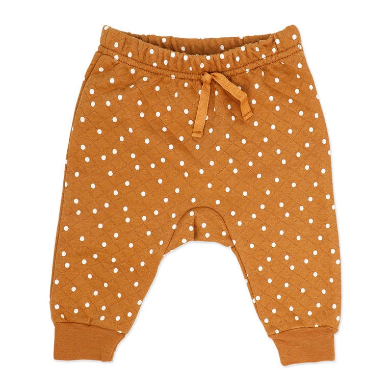 Baby Mode 3 Piece Quilted Jogger Set: Brown Cutie 3-6M