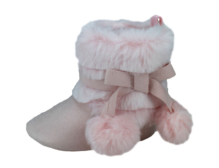 First Steps Blush Pink with Ombre Faux Fur Girls Booties Size 1, 0-3 months