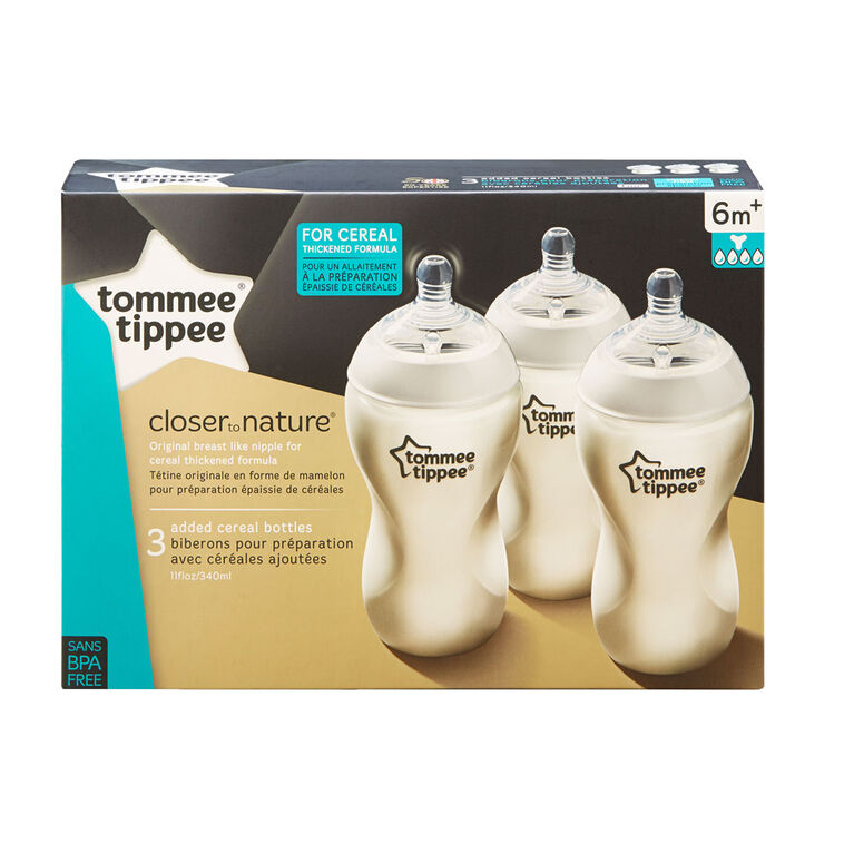 Tommee Tippee 11oz Added Cereal Closer To Nature Bottle - 3 pack