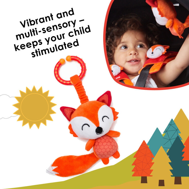 Diono Fox Character Car Seat Straps & Linkee Toy, Shoulder Pads for Baby, Infant, Toddler, 2 Pack Reversible Soft Seat Belt Cushion and Stroller Harness Covers Helps Prevent Strap irritation