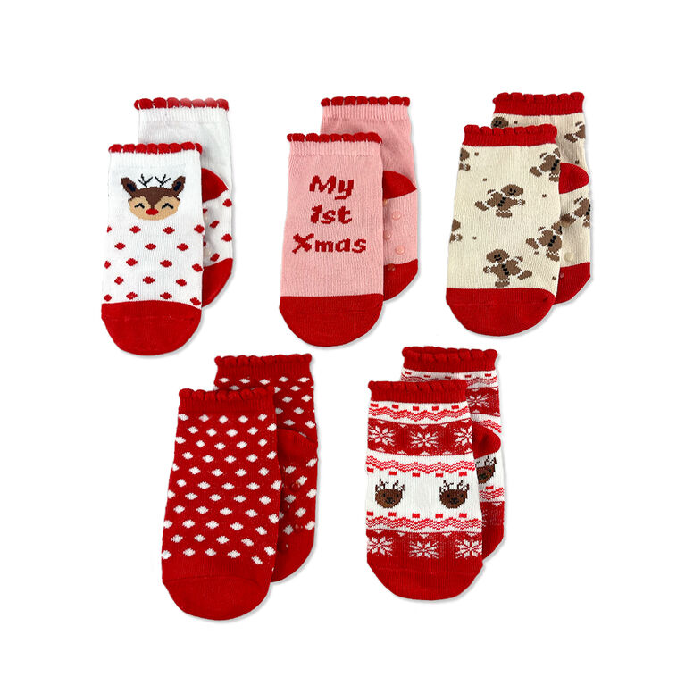 Chloe + Ethan - Infant Socks, Red Reindeer, 6-12M
