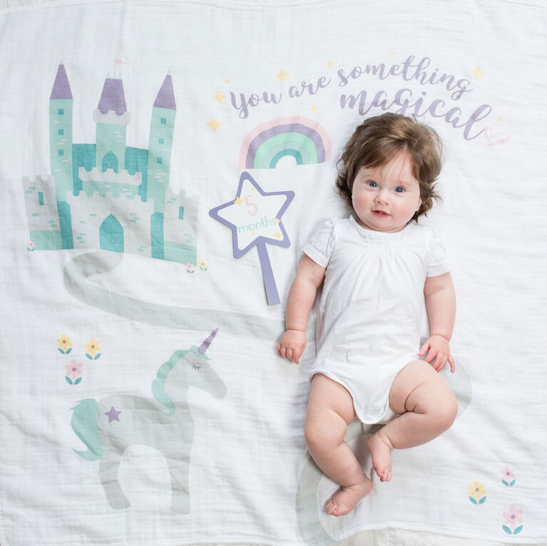 Lulujo - Baby's 1st Year - Monthly Milestone Photography Background Prop, Blanket and Cards Set - Something Magical