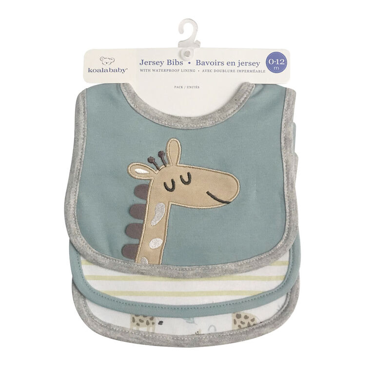 Koala Baby - 3 Pack Jersey 3D Bib Taupe Giraffe