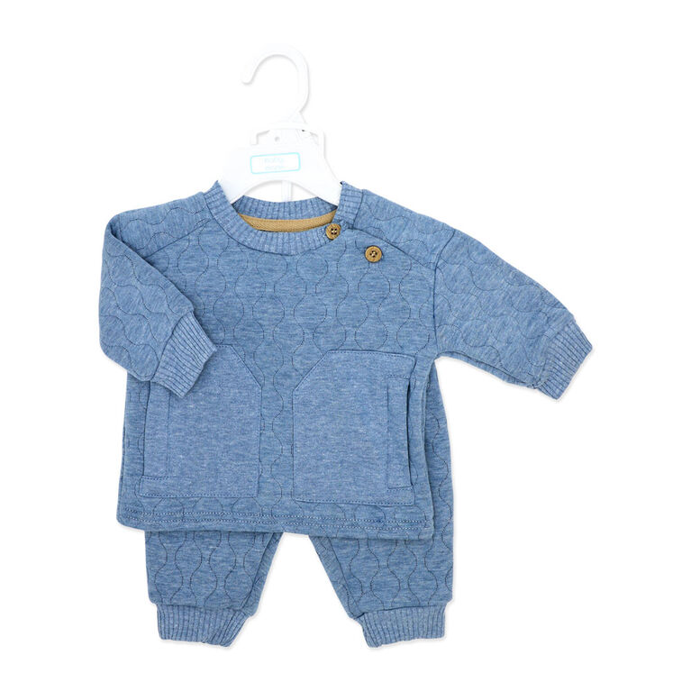 Baby Mode 2 Piece Quilted Jogger Set: Blue