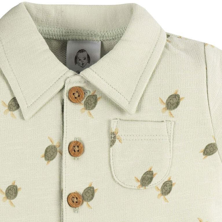 Gerber Childrenswear - Short Sleeve Collar Romper - Turtle - 18M