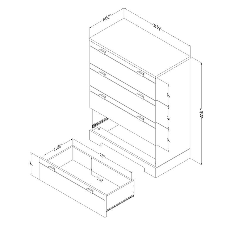 Reevo Commode 4 tiroirs- Blanc solide