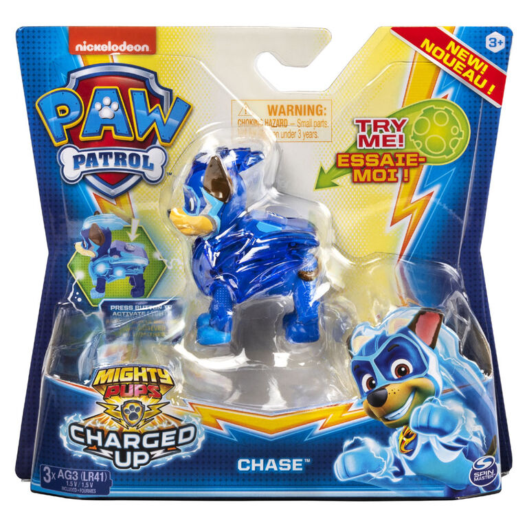 PAW Patrol, Mighty Pups Charged Up Chase Collectible Figure with Light Up Uniform Toys R Us Canada