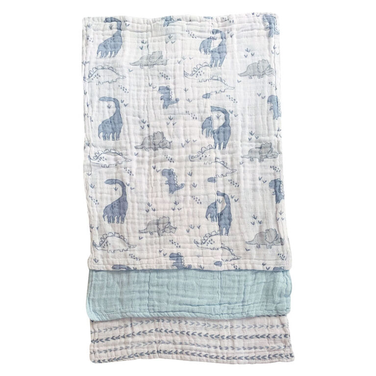 Koala Baby - 3 Pk Muslin Burpcloths - Blue Dinos