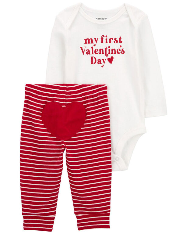 Carter's Two Piece My First Valentine's Day Bodysuit Pant Set Red  NB