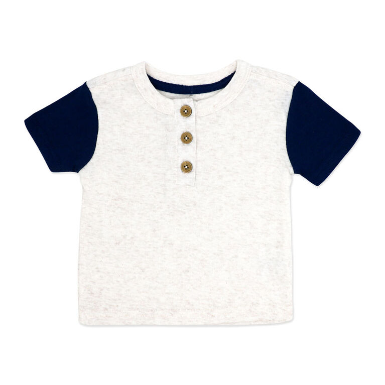 Baby Mode 3 Piece French Terry Jogger Set: Navy Stripe 6-9M
