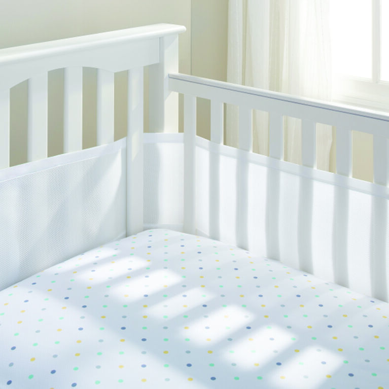 BreathableBaby Breathable Mesh Crib Liner - Classic Collection - White - Fits Full-Size Four-Sided Slatted and Solid Back Cribs - Anti-Bumper