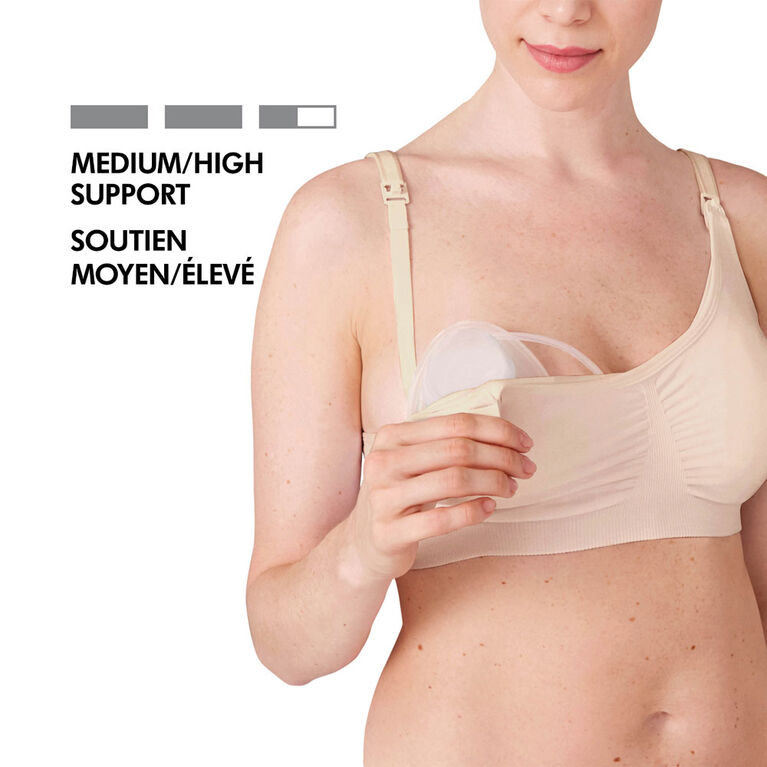 Soutien-gorge d'allaitement et d'expression 3 en 1 Medela - Respirant et léger pour un confort ultime lors de l'allaitement, de l'expression avec tire-lait électrique ou de l'expression dans le soutien-gorge, Chai, Grand