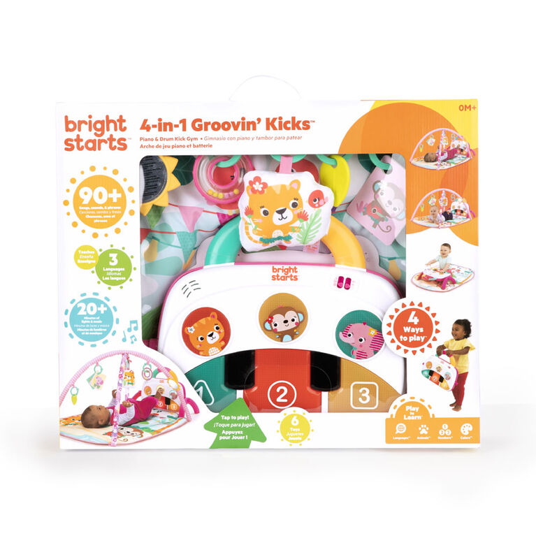 Bright Starts 4-in-1 Groovin' Kicks Piano and Drum Kick Gym - Floral Fiesta, Pink