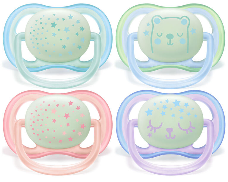 Philips Avent Ultra Air Nighttime Pacifier, 0-6 months, various colors, 2 pack