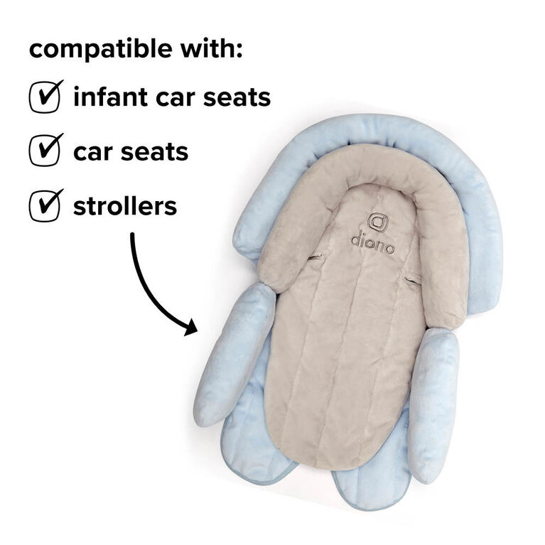 Diono Cuddle Soft 2-in-1 Baby Head Neck Body Support Pillow For Newborn Baby Super Soft Car Seat Insert Cushion, Perfect for Infant Car Seats, Convertible Car Seats, Strollers, Gray/ Blue