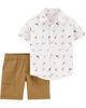 Carter's 2-Piece Dinosaur Button-Front Shirt & Canvas Short Set - White/Khaki, 9 Months