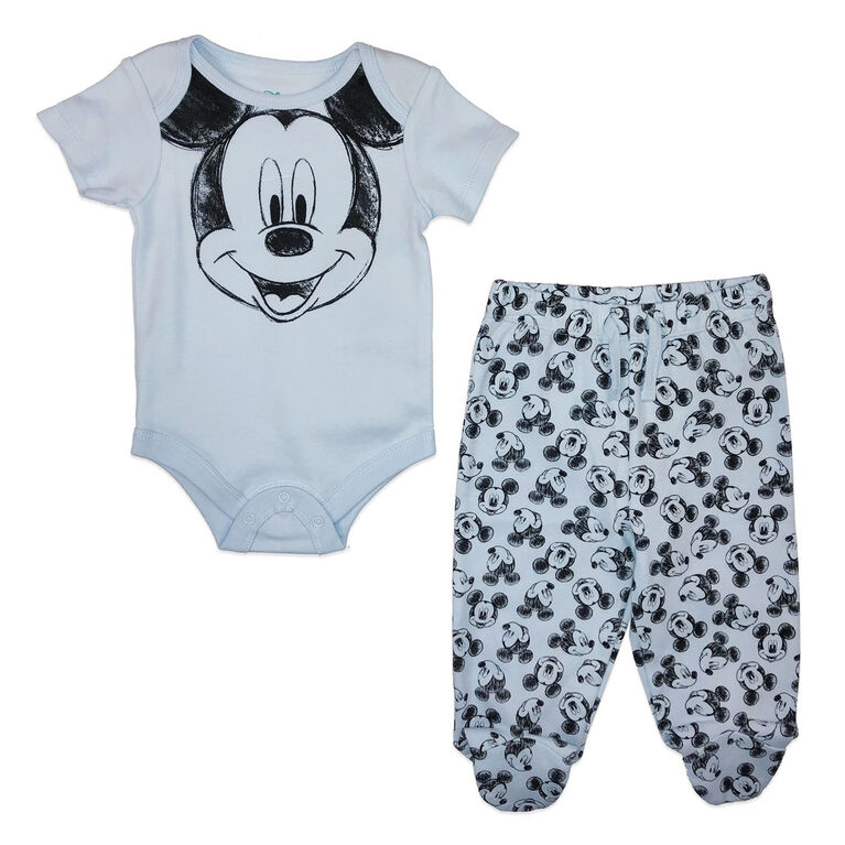 Disney Mickey Mouse ensemble panatalon 2 pièces - Bleu, 9 mois.