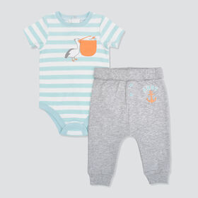 Rocooc 2 Piece Bodysuit and Jogger Set Blue