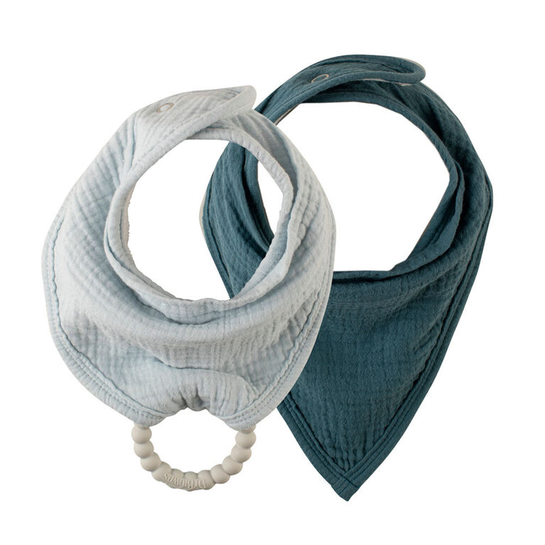 Muslin Bandana Bibs with Teether Blue 2 Pack