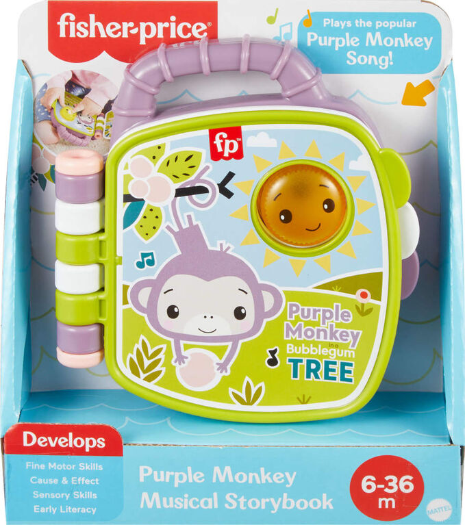 Fisher-Price Purple Monkey Musical Storybook Toy for Baby & Toddler with Lights & Sounds - English Edition