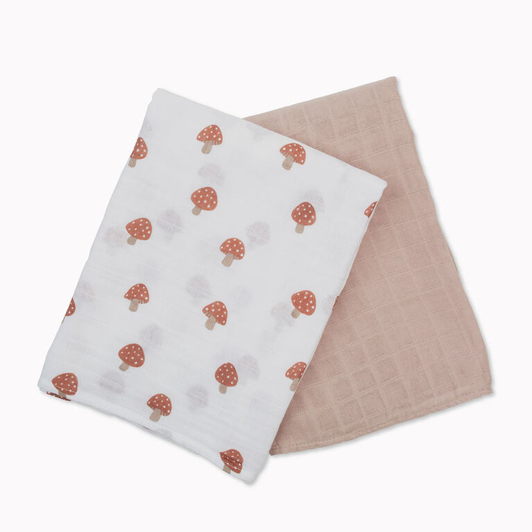 Lulujo - Cotton Muslin Swaddles 2 Pack - Mushroom + Sand