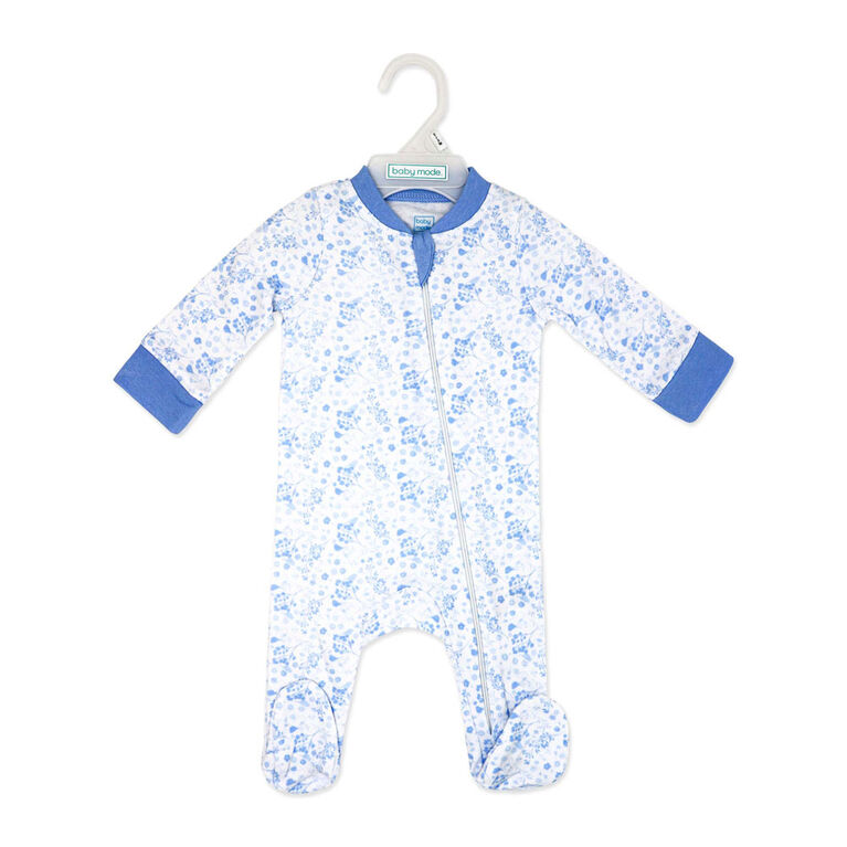 Baby Mode Interlock Coverall: Blue Floral 24M