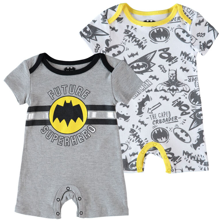 Batman Infant Future Superhero 2 Pack Rompers 24M Grey