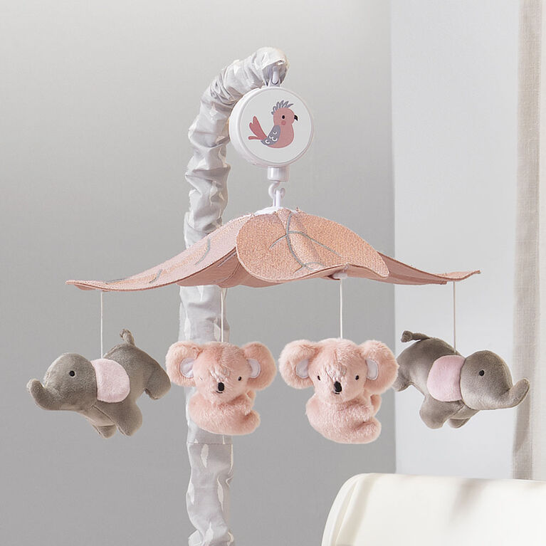 Lambs & Ivy Calypso Elephant Koala Musical Mobile - Pink/Gray