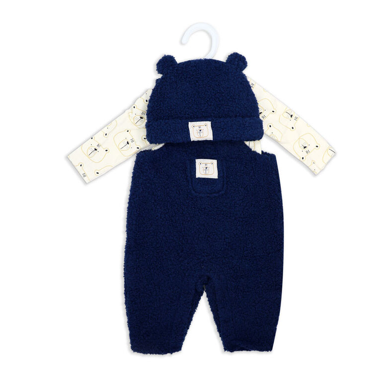 Baby Mode 3 Piece Sherpa Jumper Set: Navy Bear 12M