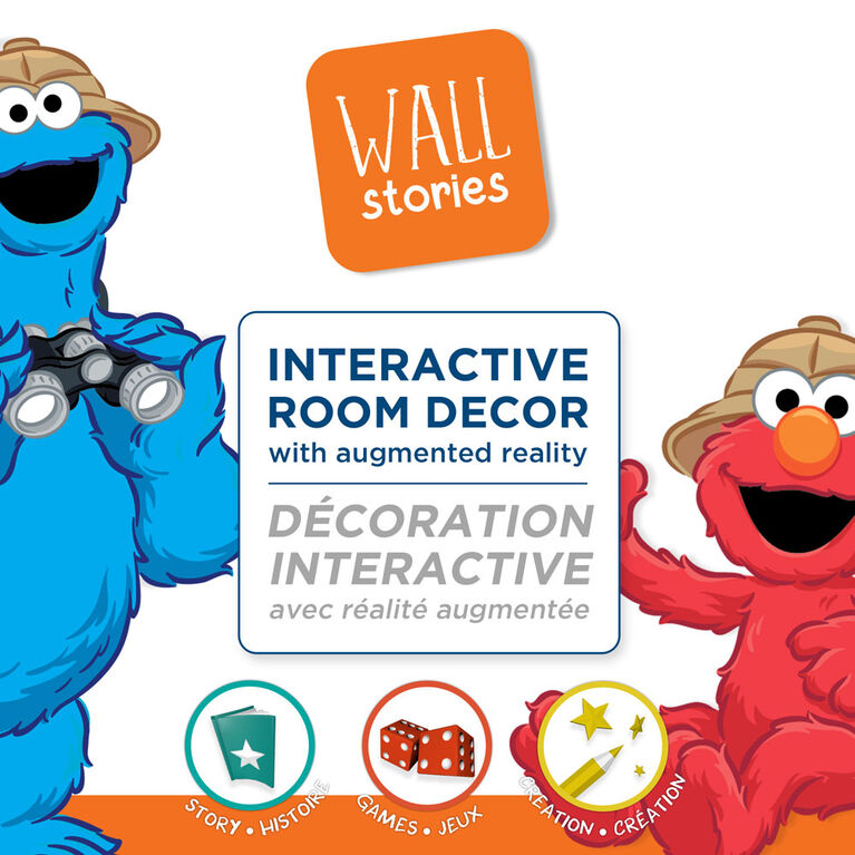 Wall Stories Stickers muraux pour enfants - Sesame Street, Elmo va au Zoo - Stickers muraux interactifs pour chambre d'enfant - Grand autocollant mural avec application de jeu et d'activité gratuite