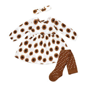 Baby Mode Ensemble 3 pièces en tricot froissé : motif floral marron, 3-6M