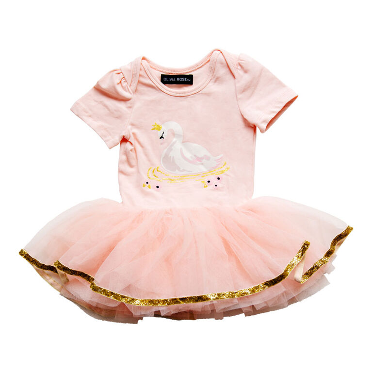 Olivia Rose – Short Sleeve Swan Tutu Dress – Pink – 3-6 Months