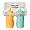 Tommee Tippee Insulated Sporty Spout Bottle, 9oz, No Spill Toddler Water Bottle For 12 months +, Two-Piece Valve Helps Stop Spills, Blue and Orange, 2 count