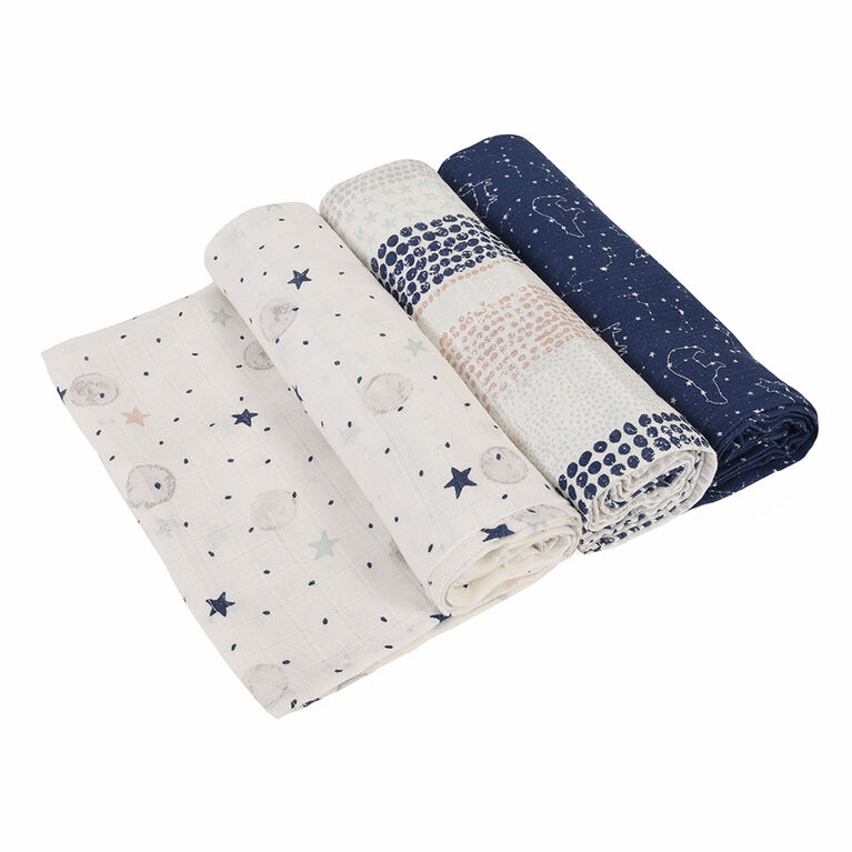 Baby's First by Nemcor 3 Pack Cotton Muslin Receiving Blankets, Starry Night