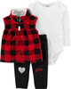 Ensemble 3 pièces gilet à motif buffalo, rouge, 3 mois