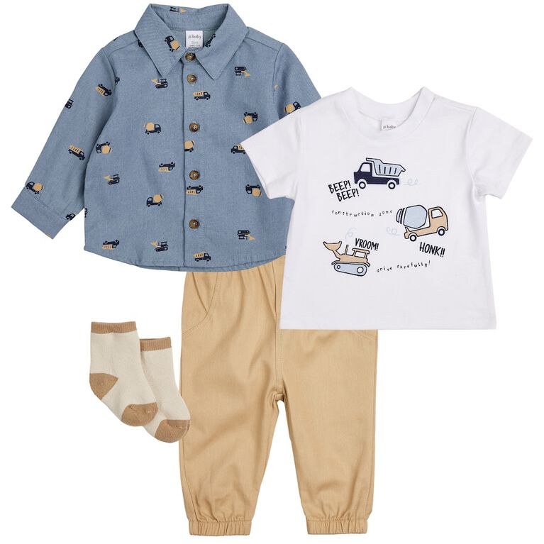 PL Baby 4 Piece Set Blue Trucks 12M