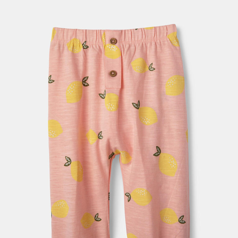 Button Pant Mid Pink Lemon Print 3-6M