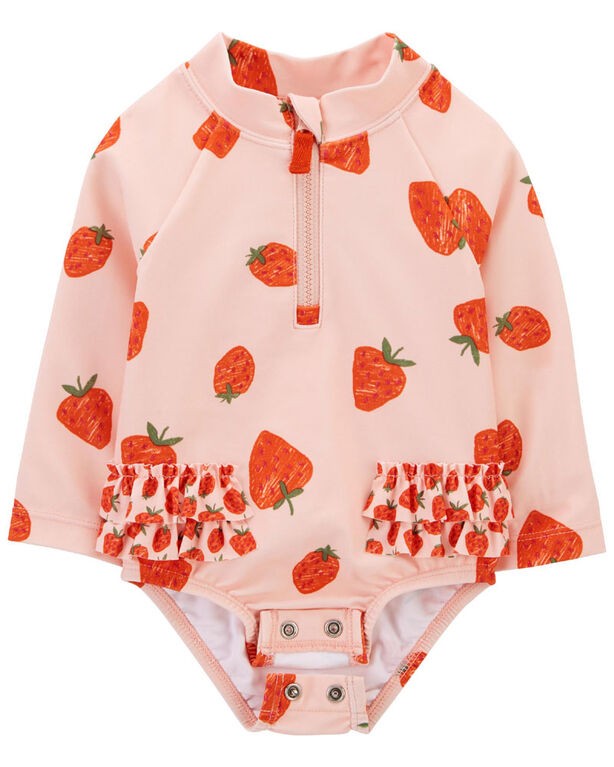 Carter's Strawberry Ruffle 1-Piece Rashguard Swimsuit 12M