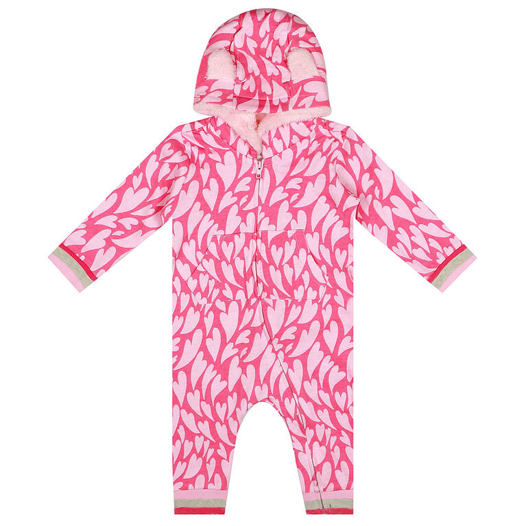 earth by art & eden - Shanna Coverall - Hooded Coverall - Powder Pink Multi, 12 Months