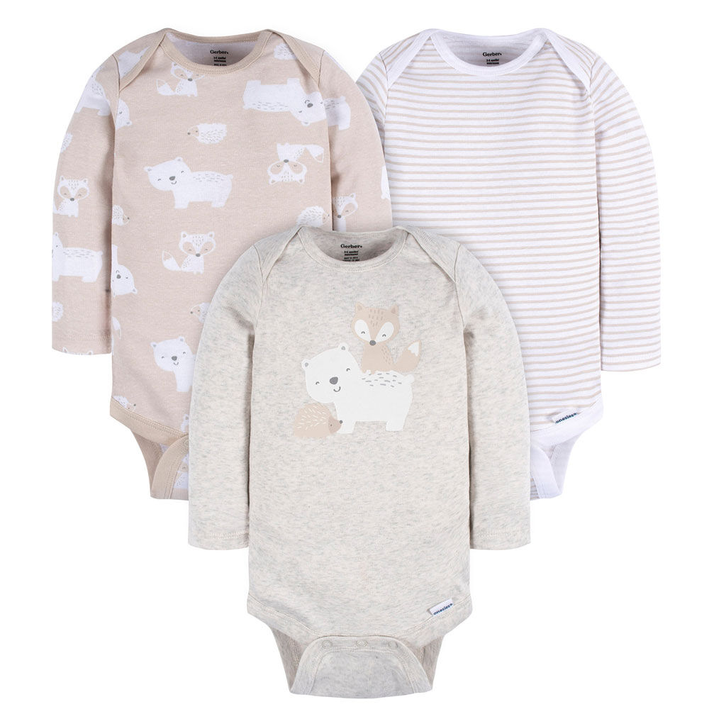 Gerber Childrenswear 3 pack Long Sleeve Onesies Fun Newborn