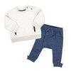 Baby Mode  2 Piece Quilted Jogger Set: Oatmeal Blue