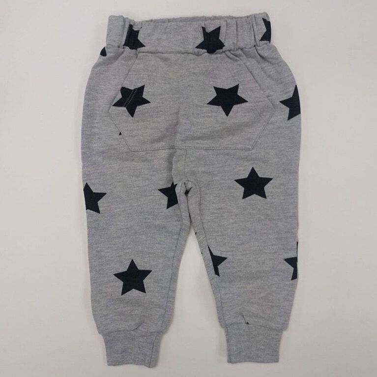 Coyote and Co.  Ens. de 2 pièces cache-couche manches longues à imprimé étoile et pantalon gris - 3-6 mois.
