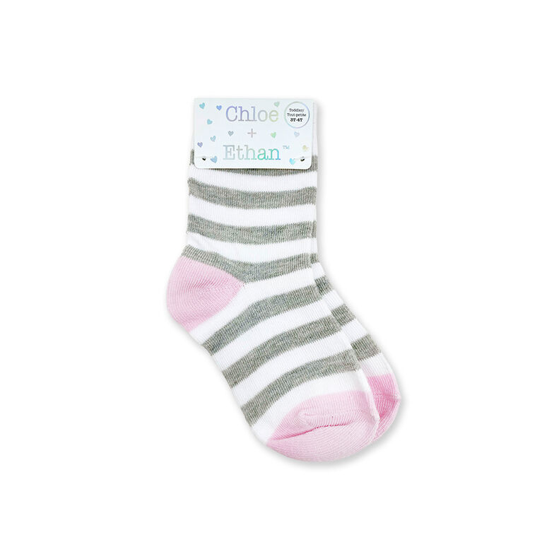 Chloe + Ethan - Toddler Socks, Grey Stripes, 2T-3T