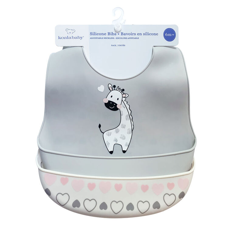 Koala Baby - 2 Pièce Giraffe/Hearts Silicone Bib