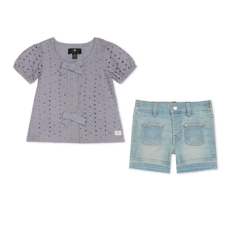7 For All Mankind 2 Piece Denim Bermuda Set, Lavender Mist
