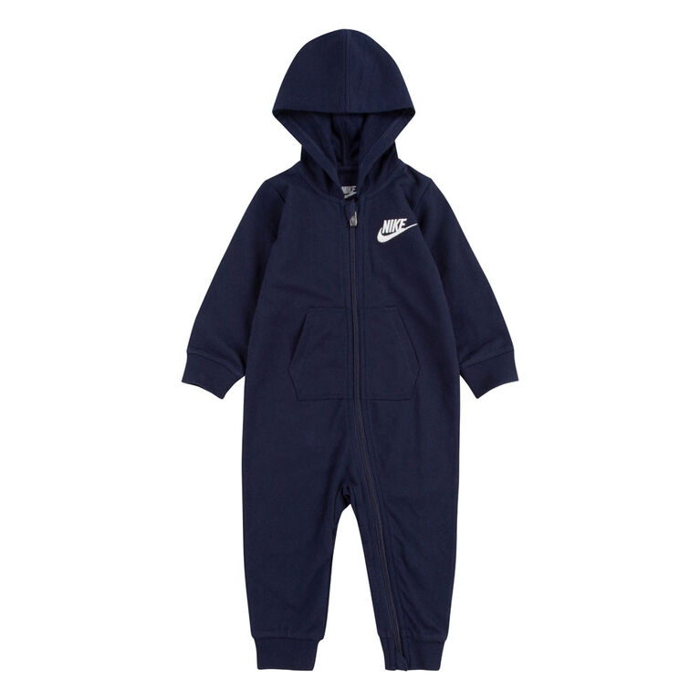 Nike French Terry Coverall - Navy blue, Size 24 Months