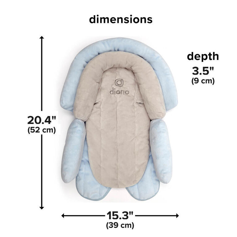 Diono Cuddle Soft 2-in-1 Baby Head Neck Body Support Pillow For Newborn Baby Super Soft Car Seat Insert Cushion, Perfect for Infant Car Seats, Convertible Car Seats, Strollers, Gray/ Blue