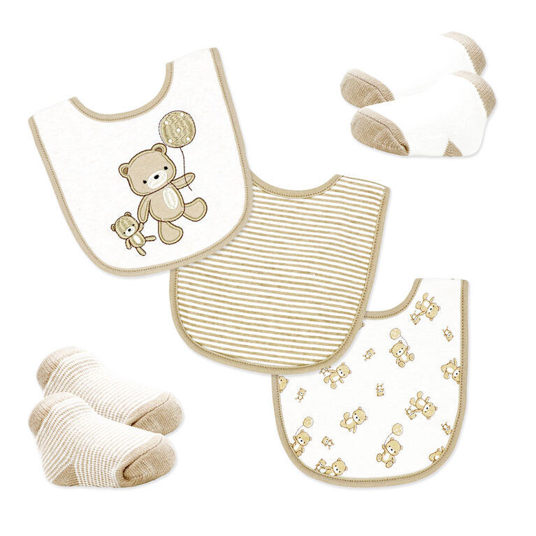 Naturelle 5 Piece Bib and Sock Set: Beige